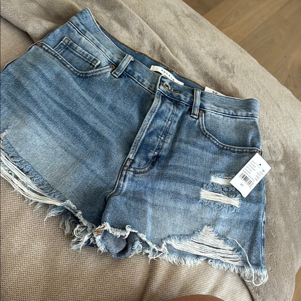 PacSun Blue Jean Shorts Distressed Frayed Hem